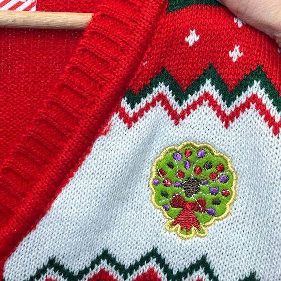 Christmas Cardigan Holiday Ugly Sweater Button Down Embroidered GrandmaCore M - Picture 7 of 8